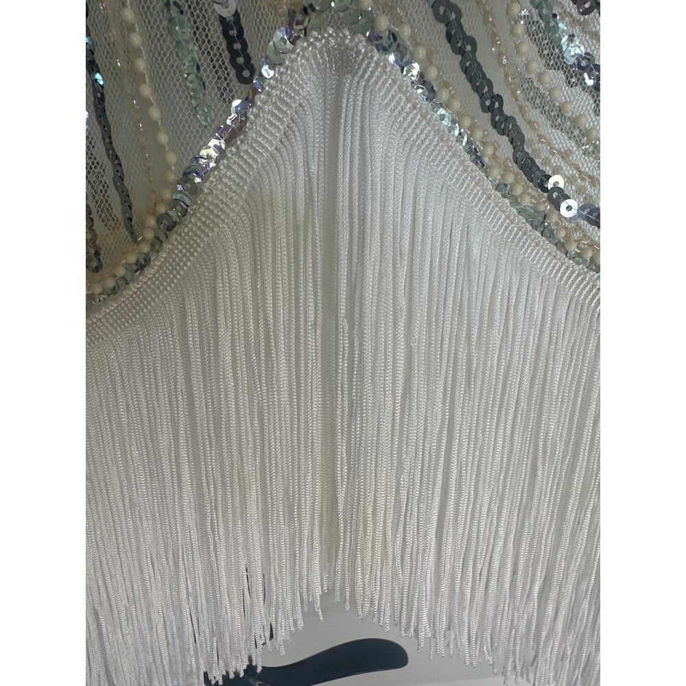 Vintage 20’s Silver and White Beaded and Sequins Flapper dress with Fringe - Picture 9 of 9